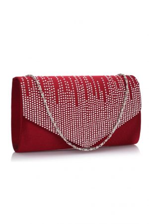 LS70 - Deep Red Diamante Flap-Over Evening Bag