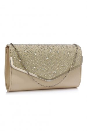 LS264 – Nude Diamante Flap Evening Bag