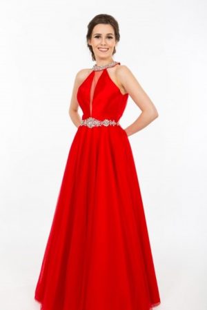PF9645 – Tulle Prom Dress Red UK 12