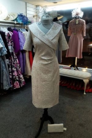 Cassandra Louise – Silver Brocade Dress
